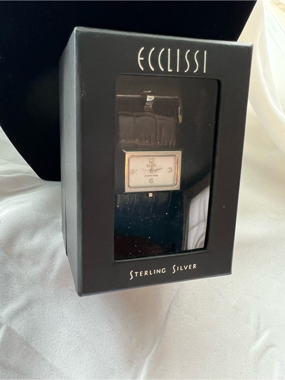 Ecclissi Sterling Silver Square vintage Watch in Black wide band (#569)